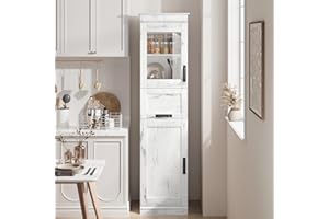 GarveeHome 67" Tall Bathroom Storage Cabinet – Flip Glass Doors, Freestanding Organizer with Drawer & Adjustable Shelves for 