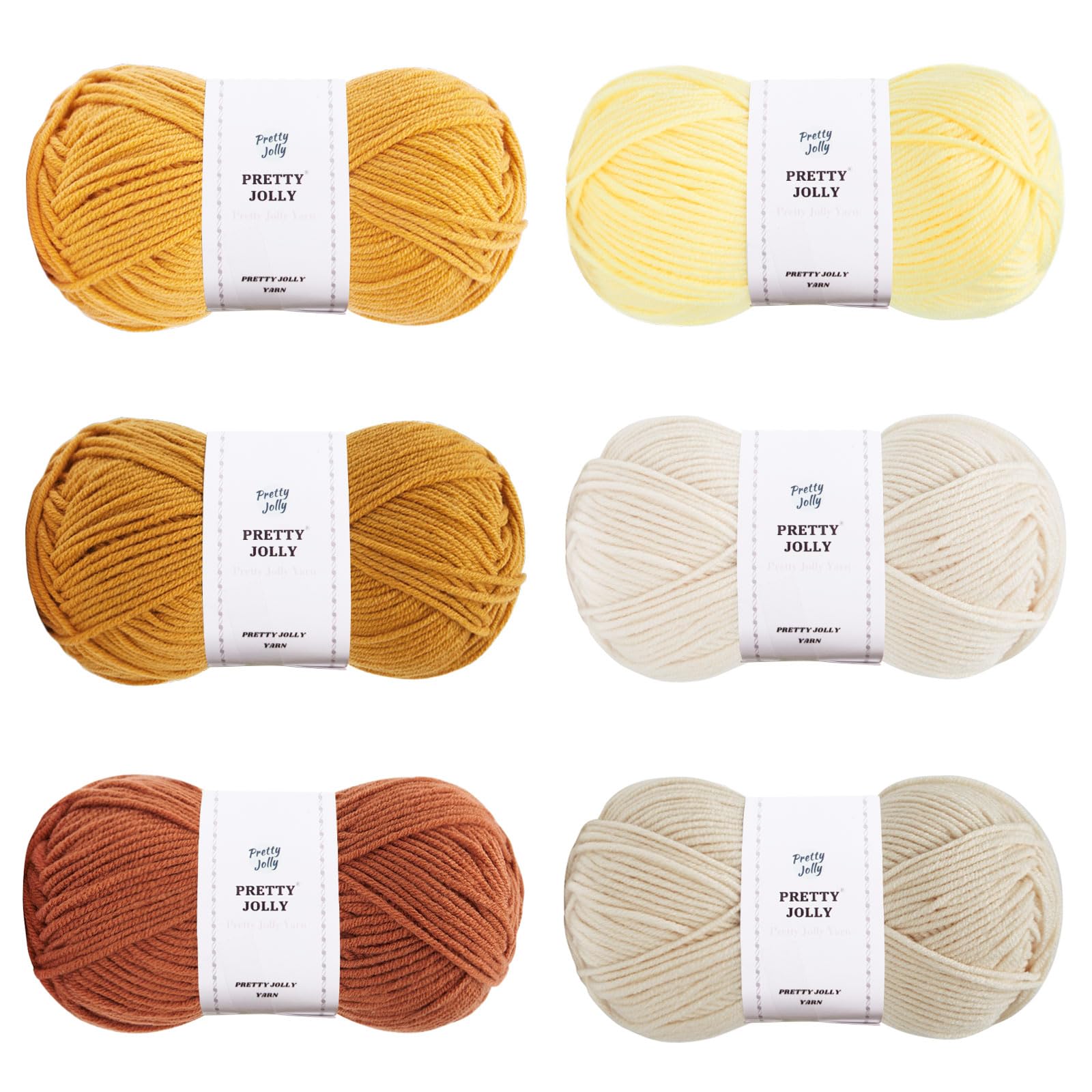 Pretty Jolly 300g Soft Assorted Colors Yarn, Sport Weight,100% Acrylic, 4 Ply, Bonbons Yarn for Crochet & Knit, DIY Project Starter Kit for Kids or Adults(6×132m) (Yellow Department)