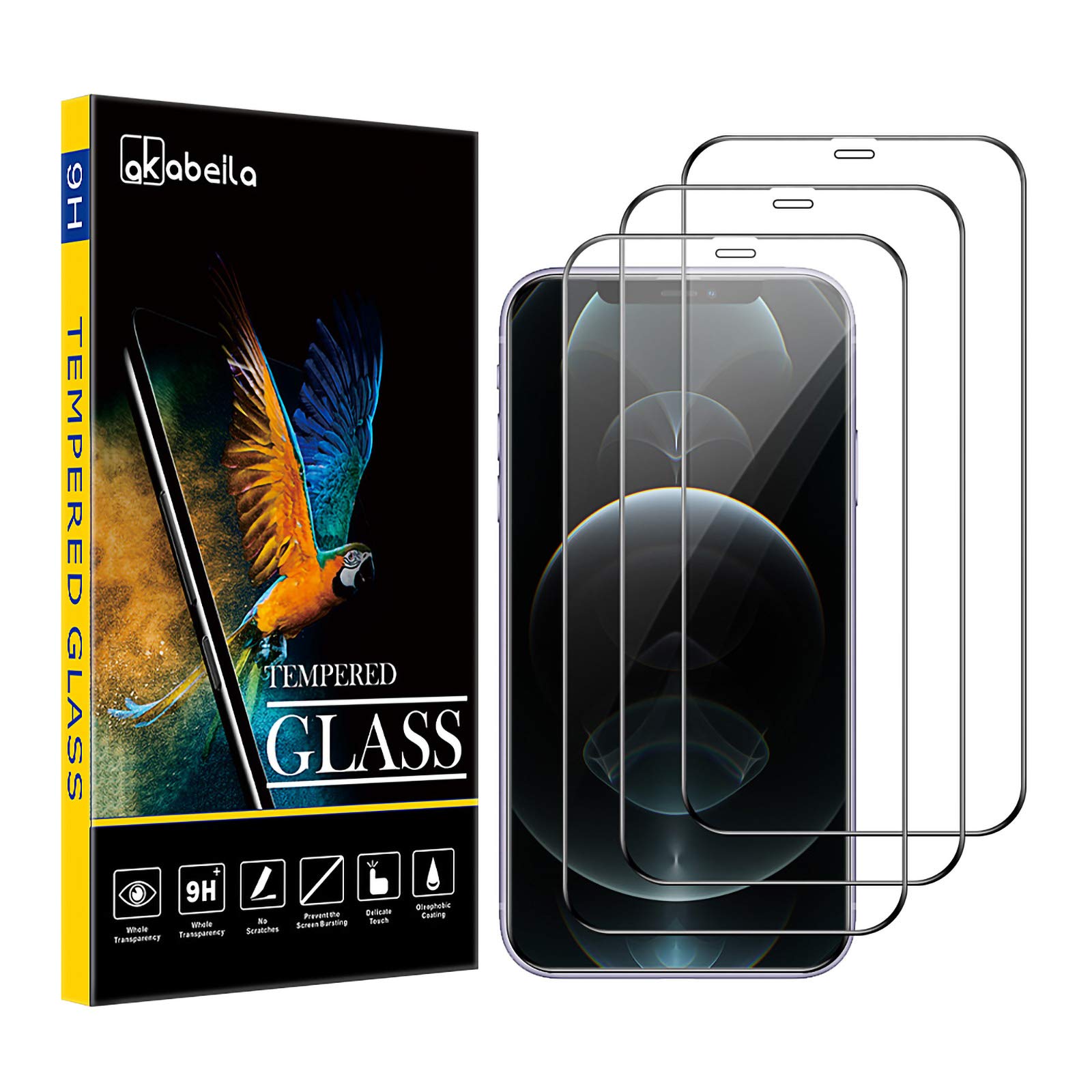 AKABEILA [3 Pack Screen Protector for iPhone 12 Pro Max HD Tempered Glass Film 9H Hardness Case Friendly Easy Installation Anti Scratch Bubble Free Full Coverage