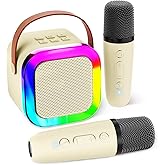 Eimterlan Karaoke Machine for Kids, Kids Karaoke Machine Gifts for Girls and Boys Family Party, Kids Karaoke Machine for Girls with 2 Wireless Microphones, Mini Portable Bluetooth Speaker (Ivory)