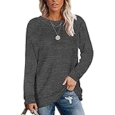 UQOIIL Womens Lightweight Sweatshirts Crewneck Thin Sweaters Long Sleeve Shirts Solid Color Casual Tunic Fall Tops(S-2XL