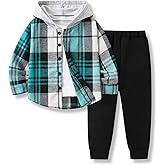 Voxikodex Toddler Boys Clothes 2 Piece Sweatsuit Set Flannel Plaid Shirt Hooded and Pants for Fall Winter 2-6Years