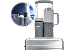 LebenHaus 2 in 1 Luggage Cup Holder for Suitcase Airplane Cup Holder for Tray Table Drink Carrier for Stanley Tumblers Coffee Beverage Organizer Luggage Drink Holder Travel Essentials for Flying(gray)