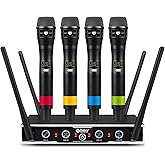 D Debra Wireless Microphone System Audio Pro DU4004 UHF 4 * 16 Adjustable Channel Wireless Cordless Handheld Dynamic Mics, Ideal for Meeting Church Speech Party (4 Handheld)
