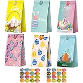 Linelglobal Easter Treat Bag, Small Easter Goodie Paper Bag, Easter Party Favor Bags Bulk, Egg Bunny Chick 24 Pack