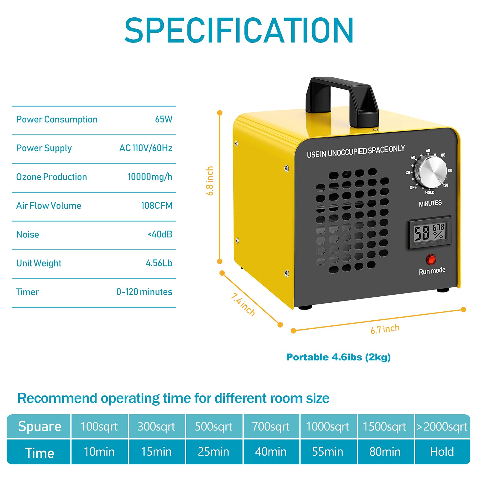 Ozone Generator 10,000 mg/h High Capacity Ionizer Air Purifier Ozone Machine Odor Removal for Home, Hotels, Basement, car, bar and Farms