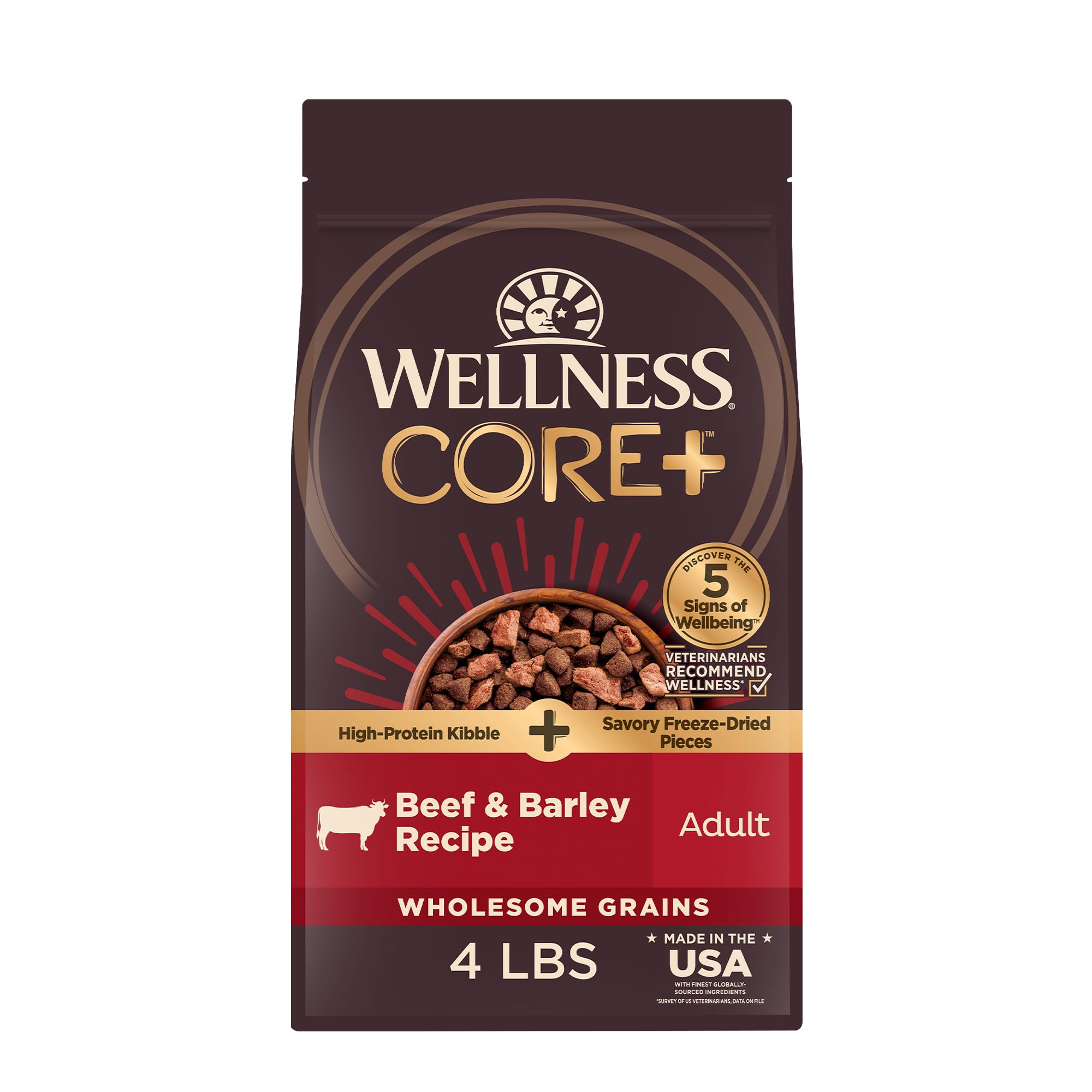 Photo 1 of Wellness CORE+ (Formerly RawRev) Dry Dog Food with Freeze Dried Pieces, Wholesome Grains, High Protein, Natural, Beef & Barley Recipe, (4-Pound Bag)