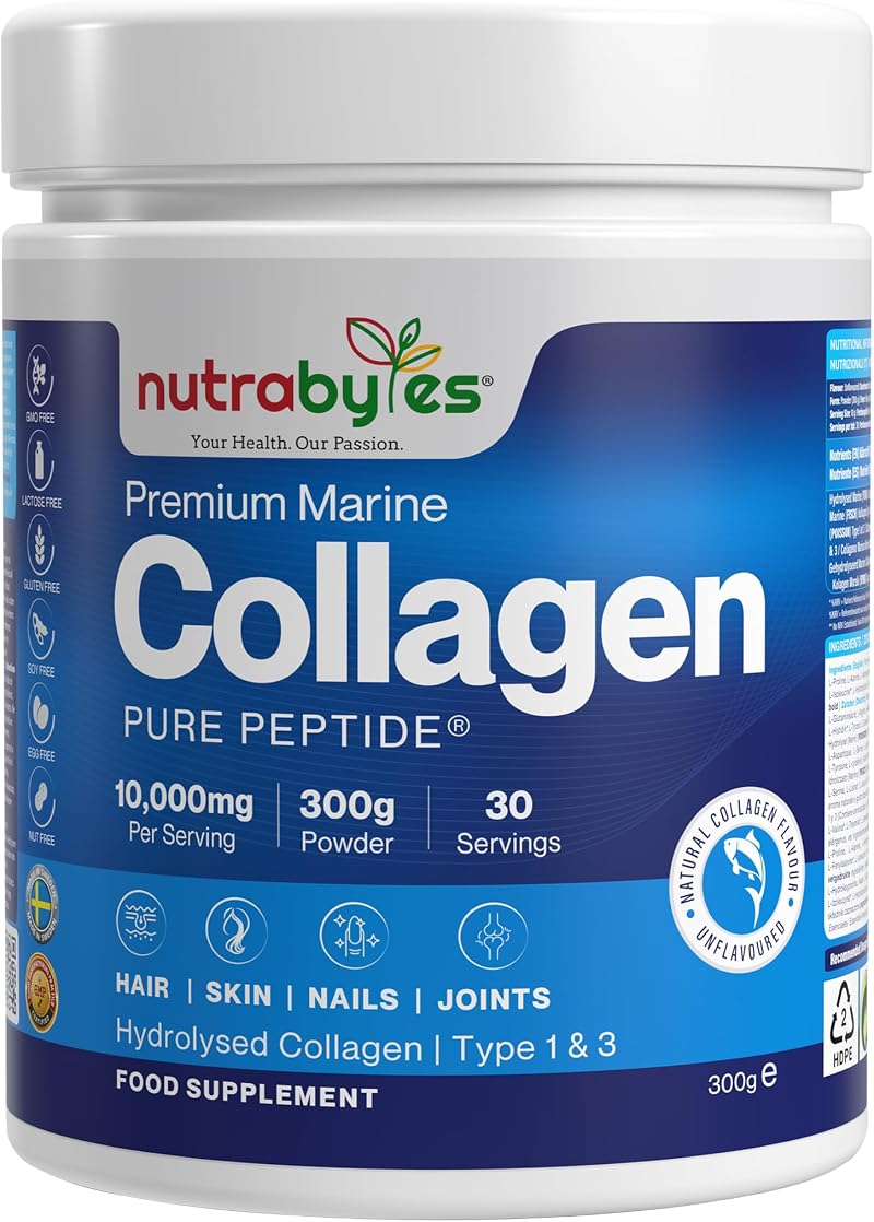 NutraBytes Marine Collagen Powder 10000mg Unflavoured Type 1 & 3 Kosher Halal