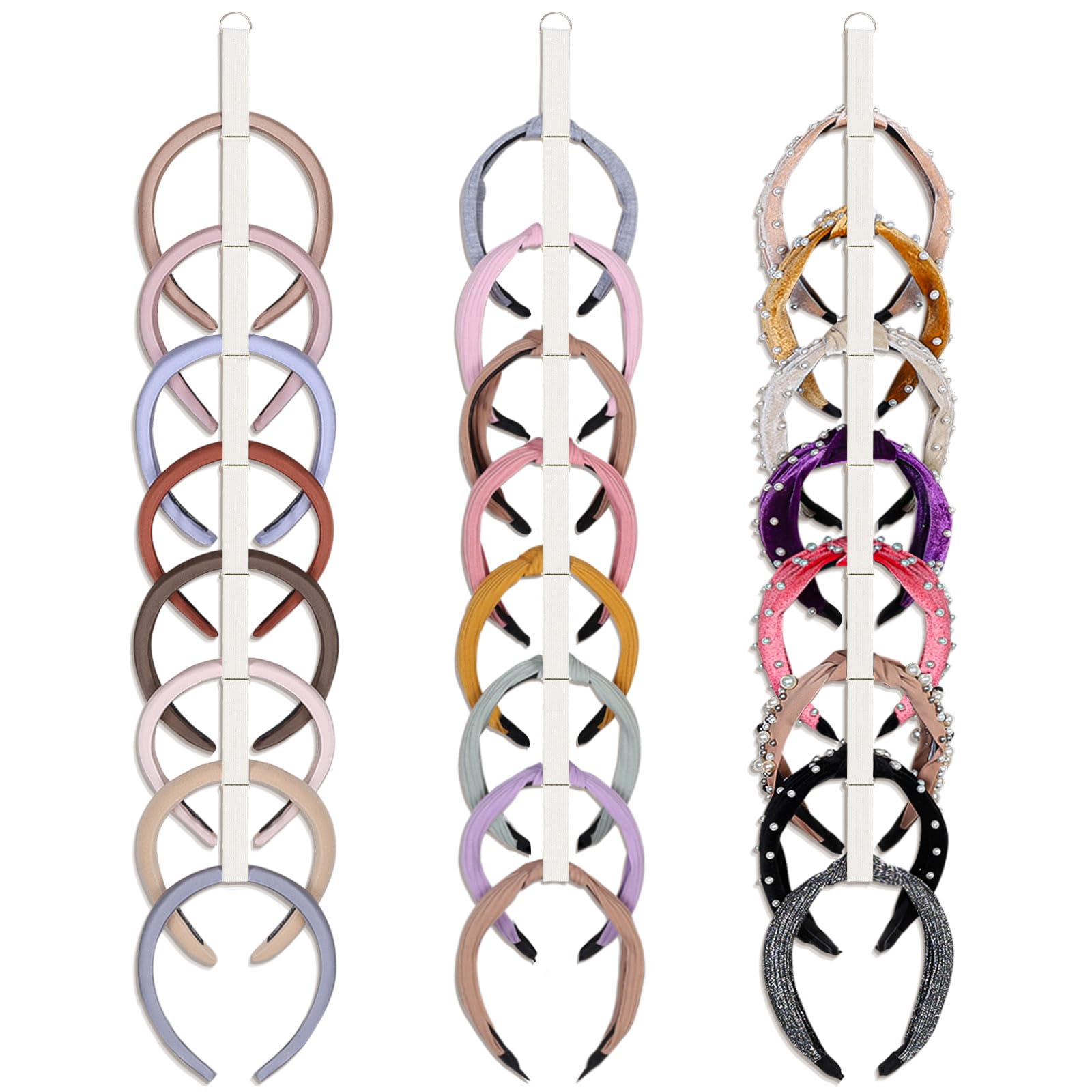Photo 1 of 3 PCS Headband Holder Organizer for Girl,Hanging Hairband Storage for Women,Beige Hair Hoop Display Hair Accessories Organizer Bedroom College Dorm Decor