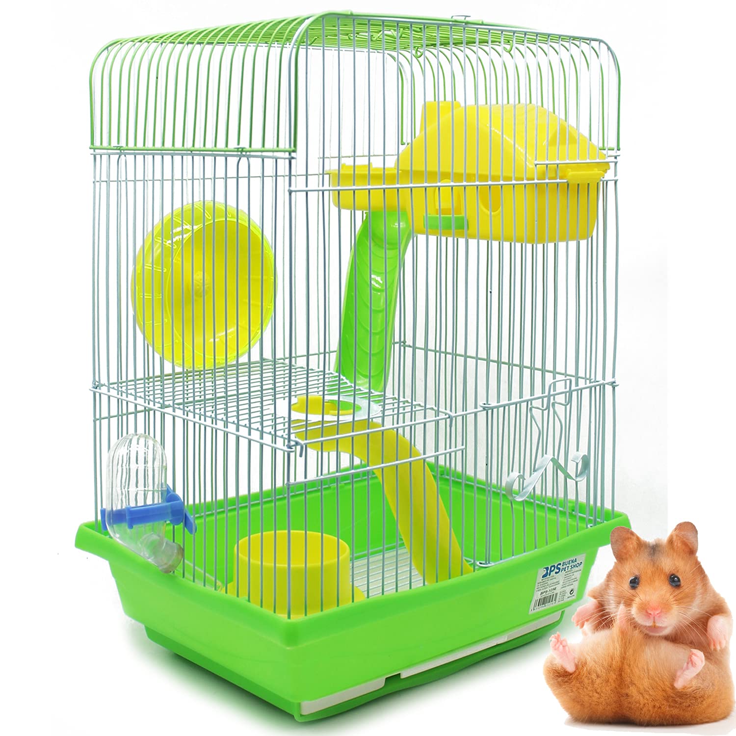 BPS Hamster Cage Chalet Hamster House with Feeder Drinker Wheel House Special Random Colour 30 x 23 x 41 cm BPS-1256