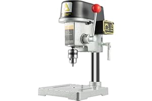 HASANEN Mini Drill Press, 110V 340W 3-Speed Pillar Drill Press & Table Stand 1-10mm Clamp TOOL Benchtop Press Chuck Metal Wood Plastic Open Hole Milling Machine for Metal Wooden Jewelry DIY and Crafts