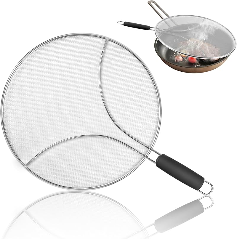 TaoTazon 13 Inch Stainless Steel Frying Pan Splatter Screen Oil Guard with Feet