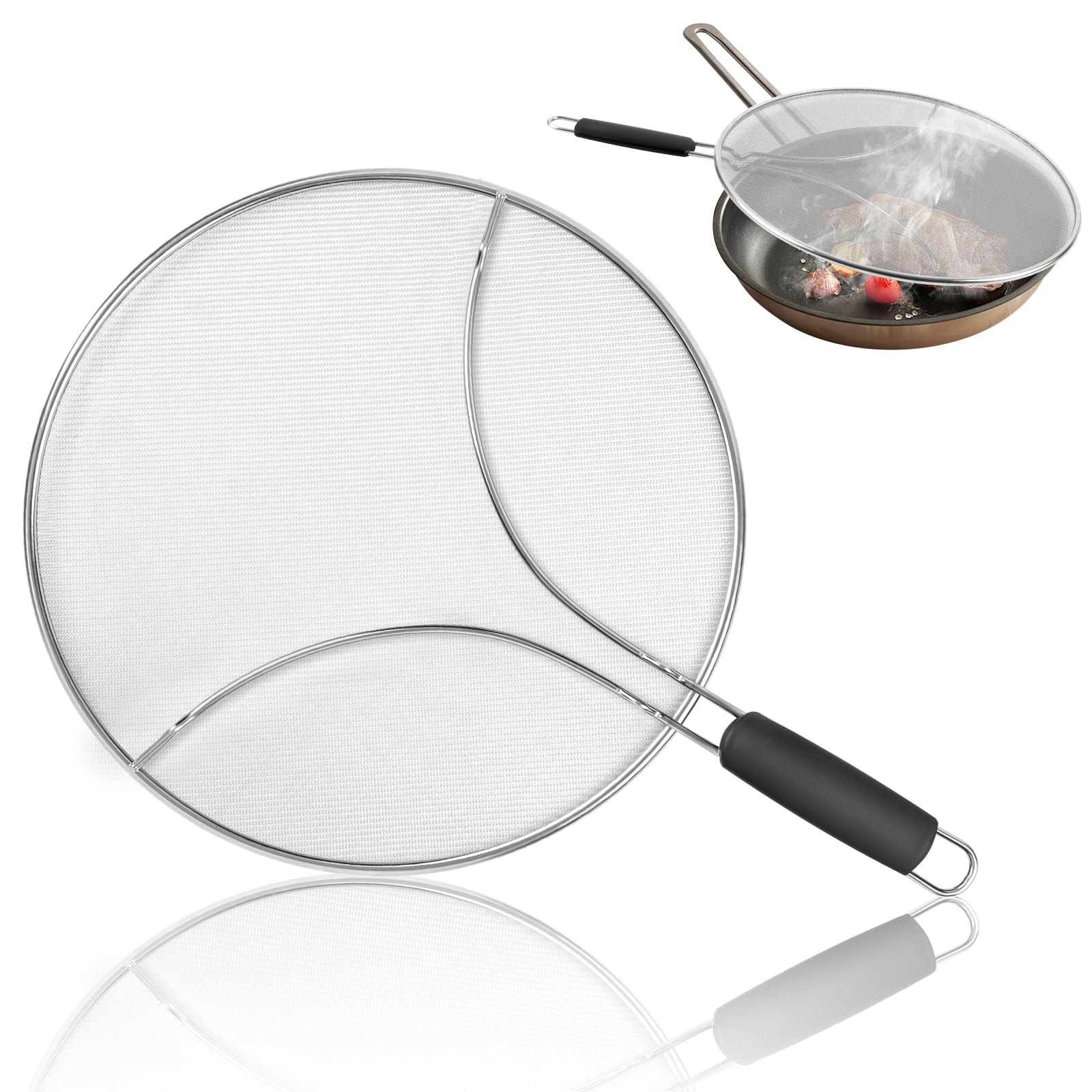 Splatter Screen for Frying Pan, 13 Inch Frying Pan Splatter Guard, Stainless Steel Splatter Guard with Resting Feet, Stops 99% of Hot Oil Splash - Protects Skin from Burns for Cooking & Frying