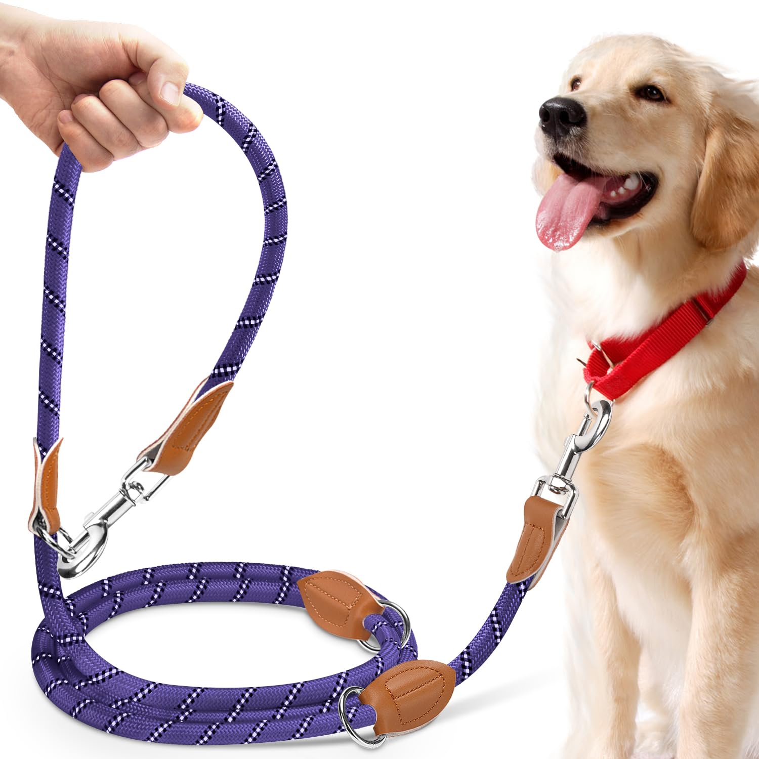 PETCOOZ Training Lead for Dogs, 3M/9.8ft Adjustable Double Ended Dog Lead for Medium Large Dogs, Professional Reflective Stop Pulling Control Leash, Hands Free Dog Leads for Running Walking, Purple