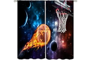 YCNESS Basketball Curtains Boys Sport Kid Curtains for Bedroom, Basketball Colorful Graffiti Sport Theme Window Treatments for Living Room,Teen Boys Girls Room Decor Drapes 2 Panel Sets,42x45 Inch
