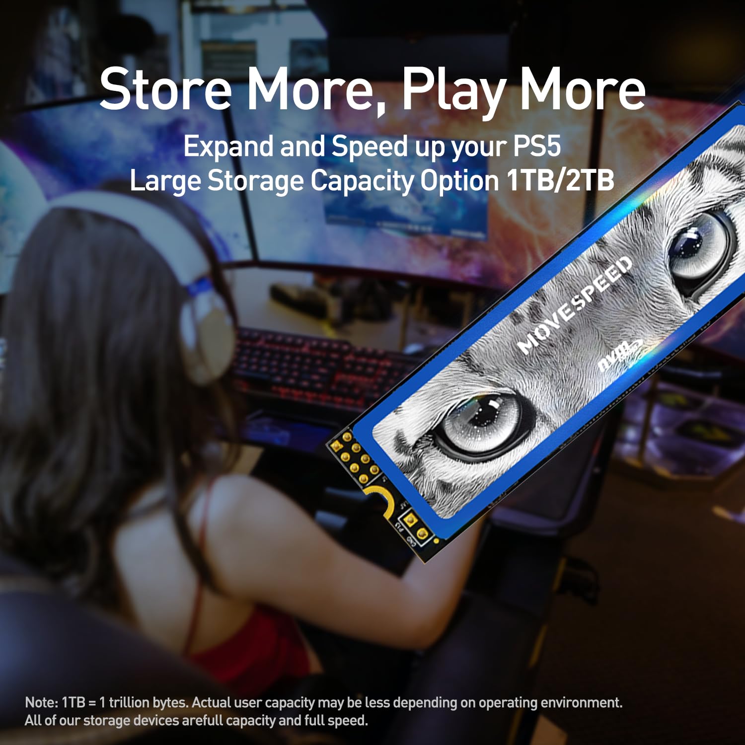 MOVE SPEED HB7450 4TB Internal Solid State Drive for PS5 with Heatsink TLC NAND, PCIe 4.0 NVMe M.2 SSD- Up to 7450MB/s, 3D NAND Storage Expansion Compatible with PS5, Laptops and Desktops