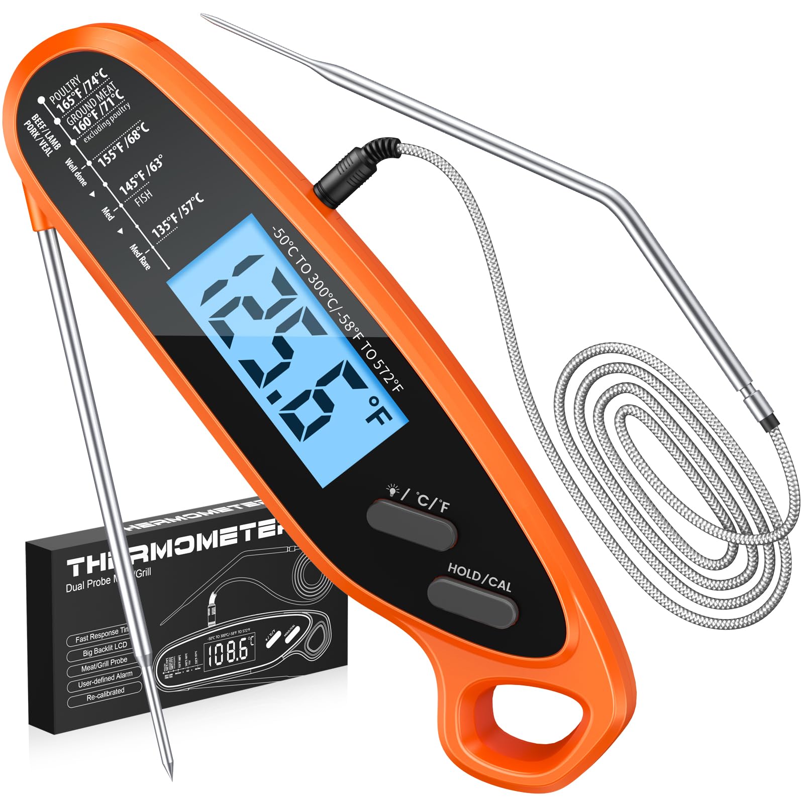 Photo 1 of **MISSING THERMOMETER NEEDLE** Otemly Digital Meat Thermometer for Cooking & Grilling with Dual Probe, Large Backlit & Calibration, Kitchen Food Thermometer for Candy, Oven, Grill, BBQ, Smoker, Oil Fry Instant Read Thermometers
