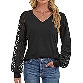ATHMILE Womens Long Sleeve Shirts V-Neck Lace Tops Business Casual Blouses Tee 2025 Trendy Fall Fashion Outfits Clothes