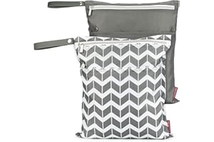 BABEYER 2Pcs Reusable Wet Dry Bags for Baby Cloth Diapers Waterproof Washable with Two Zipper Pockets for Dirty Gym Clothes, Travel, Beach Pool Daycare Soiled Baby Items