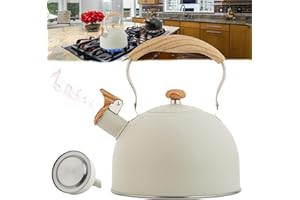 Nuscen Whistling Tea Kettle for Stovetop, 2.5 L/2.6 Quart Stainless Steel Tea Pots, Water Kettle with Wood Pattern Folding Ha
