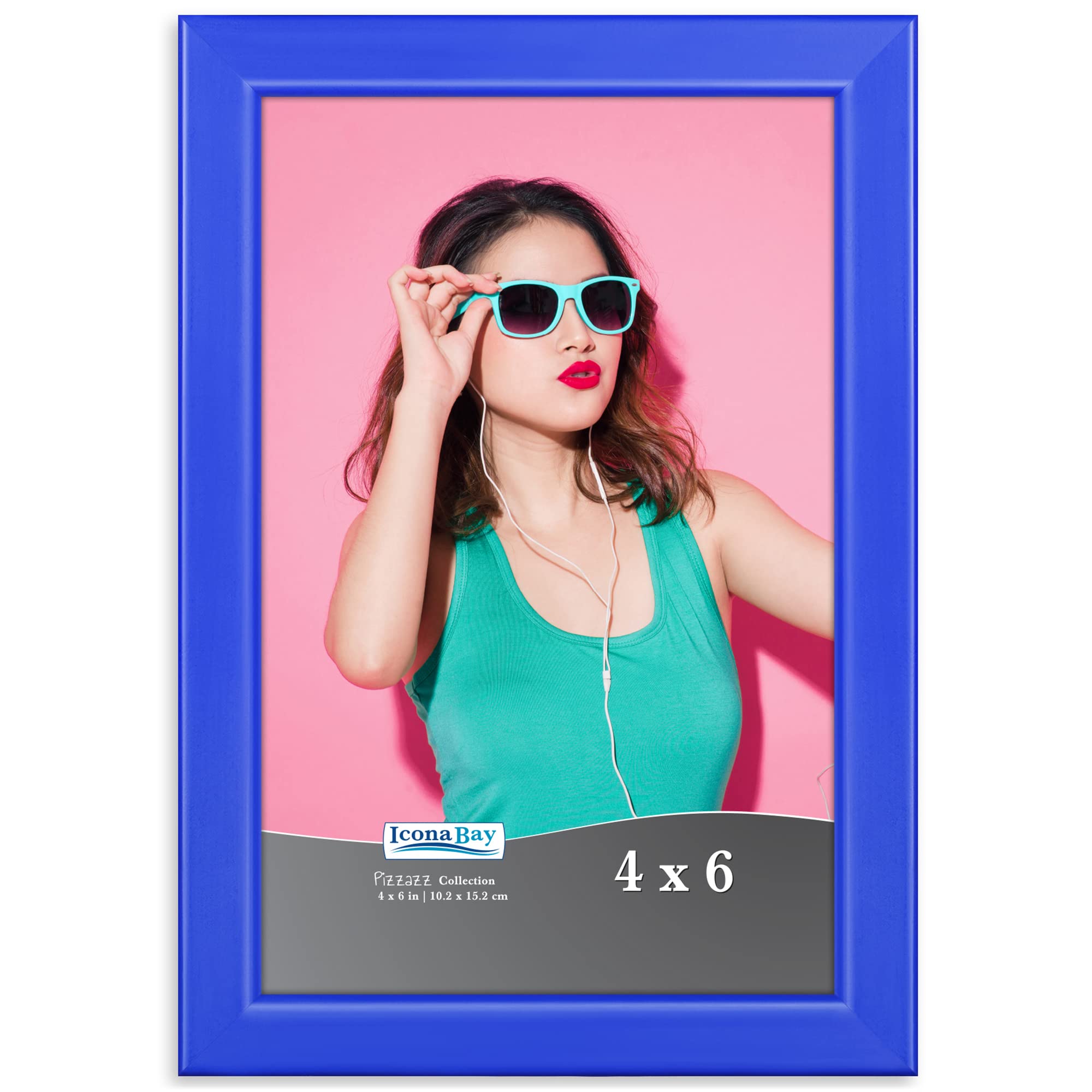 Icona Bay 6x4 Blue Picture Frame, Colored Solid Wood Scandinavian Style Frame for Photo, Pizzazz Collection