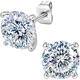 Moissanite Earrings - 0.3-1.5CT Round Cut Flat Back Studs Hypoallergenic 925 Sterling Silver Earrings 18K Gold Plated Gift for Women Men