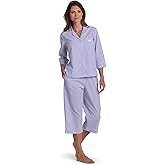 Miss Elaine Pajama Set - Women’s Seersucker PJ Set, 3/4 Sleeves and Cropped Pants, Sleepwear