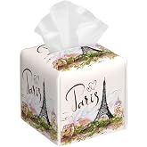 POIUBLE Leather Tissue Box Holder Paris Eiffel Tower Tissue Box Cover Square Waterproof Tissue Holder Organizer Modern Napkin Holder for Bedroom Dresser Night Stand Office Desk