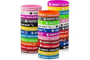 hexiaoxiao 36PCS Happy 100th Day Bracelets Colorful Silicone Wristbands Cute 100th Day of School Gifts Rubber Bracelets for School Classroom Party Favors Supply Student Rewards