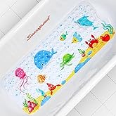 Bath Mat for Tub Non Slip, Machine Washable Anti Slip Cartoon Baby Bathtub Shower Mat with Drain Holes and Suction Cups for Toddler & Kids, 40 Inch x 16 Inch-Rectangular, Little Whale