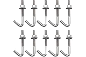 (10 Pieces) M6x100mm Roof Anchor Bolt Concrete Anchors Screws J Hook 304 Stainless Steel 7 Shape Wall Hook Long Shank Hooks W