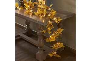 LITBLOOM Lighted Fall Garland with Timer 6FT 24 Warm White LED, Maple Leaf Vine with Lights Battery Operated for Mantle Fireplace Autumn Thanksgiving Harvest Decoration Indoor Outdoor