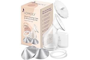 LOMOLY Silver Nursing Cups: Pure 999 Silver Nipple Shield | Breastfeeding Nursing Cups w/Breast Shields and Hands-Free Breast Pump (L - 1.8x0.6 inch)