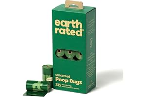 Earth Rated Dog Poop Bags, Guaranteed Leakproof and Extra Thick Waste Bag Single Refill Rolls for Dogs, Unscented, 315 Count
