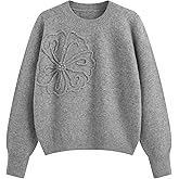 CIDER Women's Cute Sweater Crew Neck Long Sleeve Floral Pullover Fall Winter Sweaters Loose Fit Knit Top