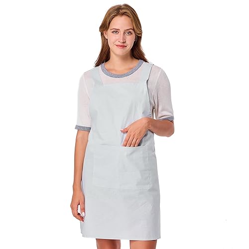 Simple&Opulence Linen Cotton Apron for Women & Men – Waterproof, Breathable, Lightweight – 2 Pockets – Cross Back/Waist Tie/Strap – Ideal for Cooking, Baking, Gardening
