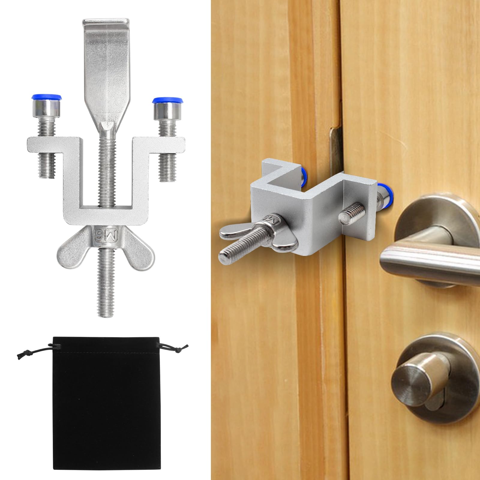 TamBee Portable Door Lock - Upgraded Travel Safety Security Door Lock for Hotel Bedroom Security Door Locker with Dual Nut Adjustment Stainless Steel, Silver