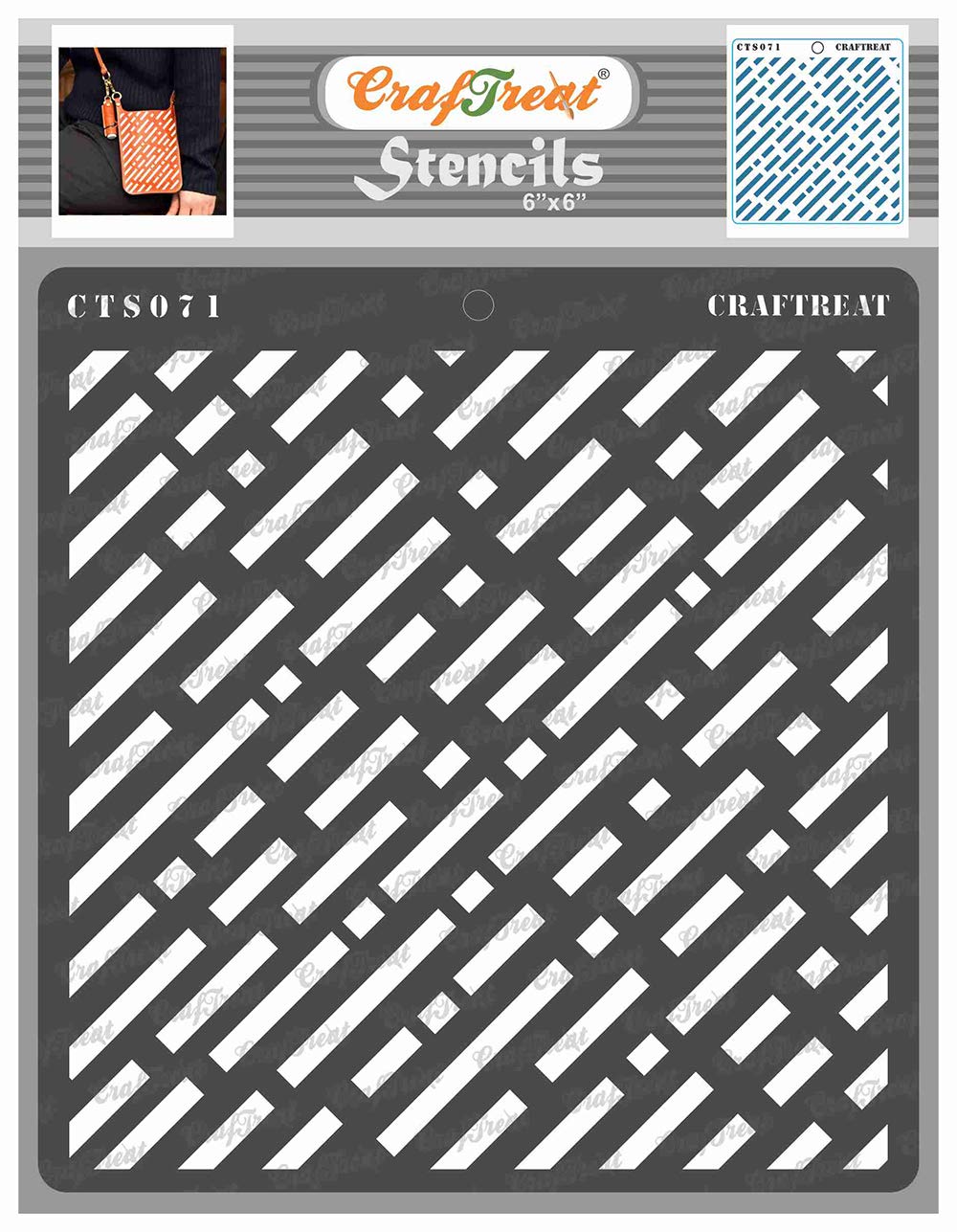 CrafTreat Reusable Geometric Stencils for Painting on Wood, Wall, Tile, Canvas, Paper, Fabric and Floor - Interupted Stripes Stencil - 6x6 Inch - DIY Art and Craft Stencils