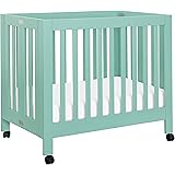 Babyletto Origami Mini Portable Folding Crib with Wheels in Lagoon, 2 Adjustable Mattress Positions, Greenguard Gold Certifie