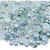 30g Half Pearl Rhinestones for Crafts Mixed Size 3mm-10mm Resin Rhinestone Half Round Flatback Pearl Rhinestones for DIY Nail Art Crafts Jewelry Decoration (Gray White Series)