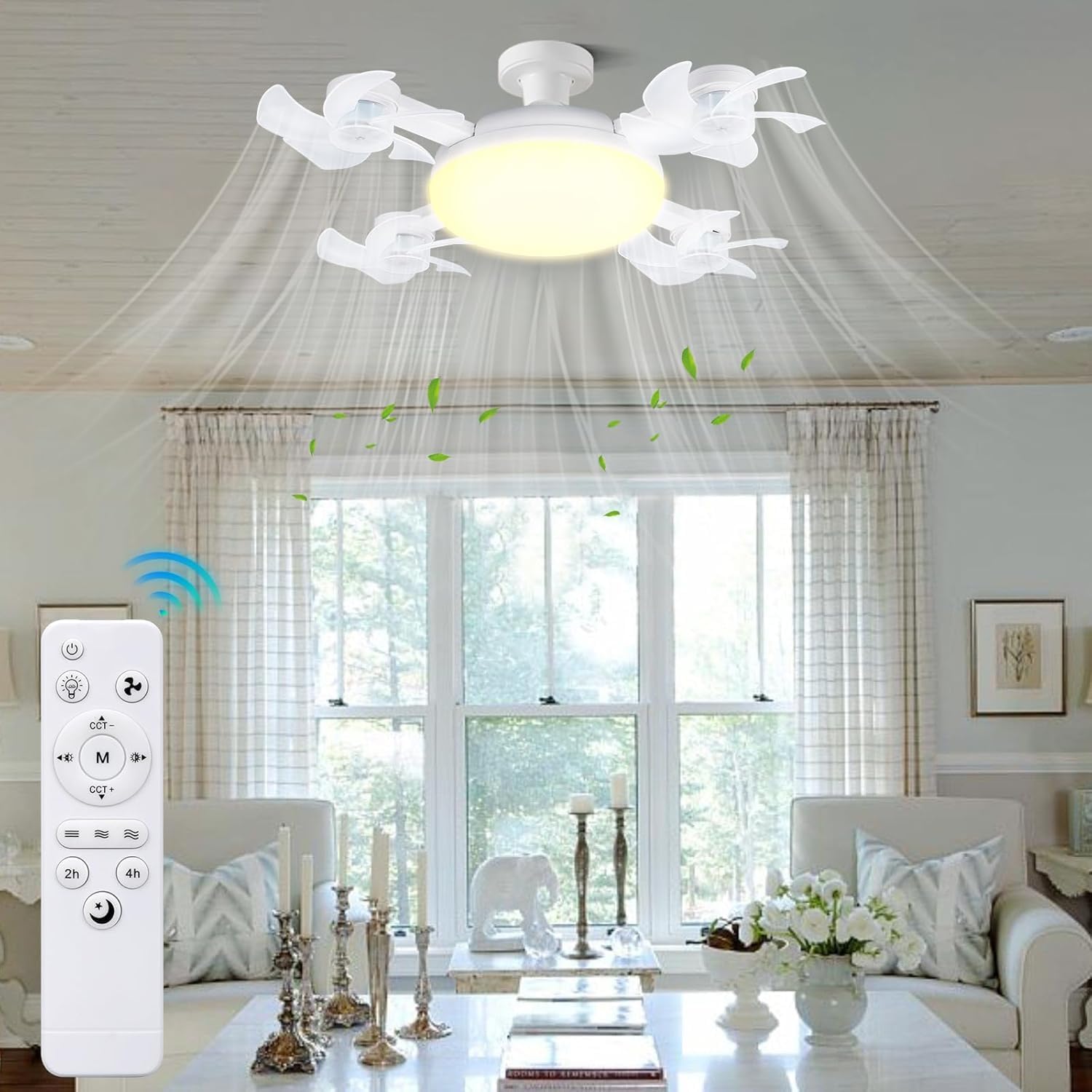 Photo 1 of 2025 New Drone Fan Light Socket Fan Light with Remote Ceiling Fans with Lights 3 Colors 60W Dimmable Screw in Ceiling Fan Light Bulb Fans for Bedroom Living Room Kitchen Garage (4 Head)