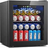 Icyglee 48 Can Mini Fridge, 1.3 Cu.Ft Beverage Refrigerator Cooler, Black | 40-61&deg;F Temp Control, Glass Door Beverage Cooler, Blue LED Light, Removable Shelves, for Home Office Bar, Energy Efficient