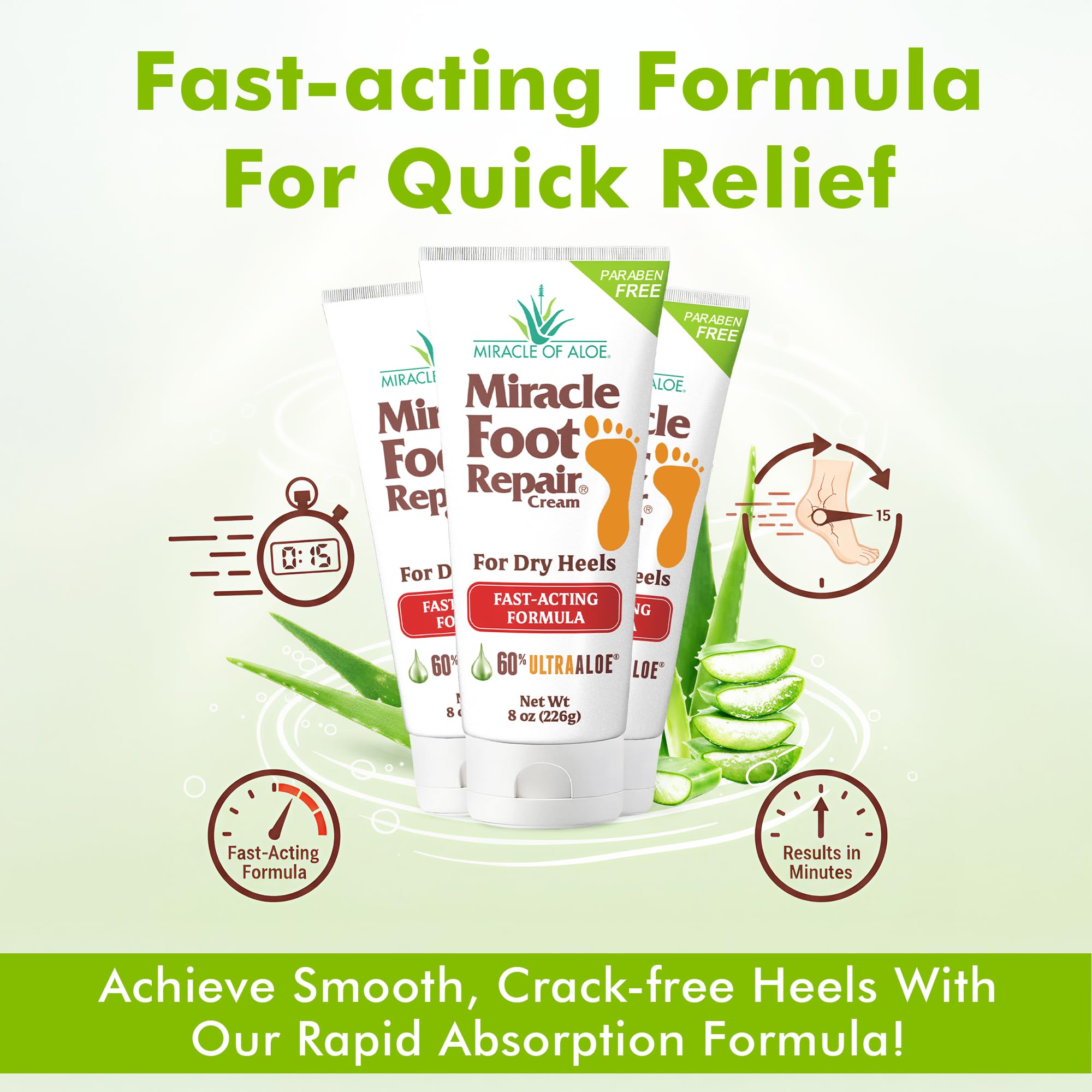 Miracle Foot Repair Cream (8 oz) Repairs Dry Cracked Heels and Feet, 60% Pure UltraAloe Moisturizes, Softens, and Repairs