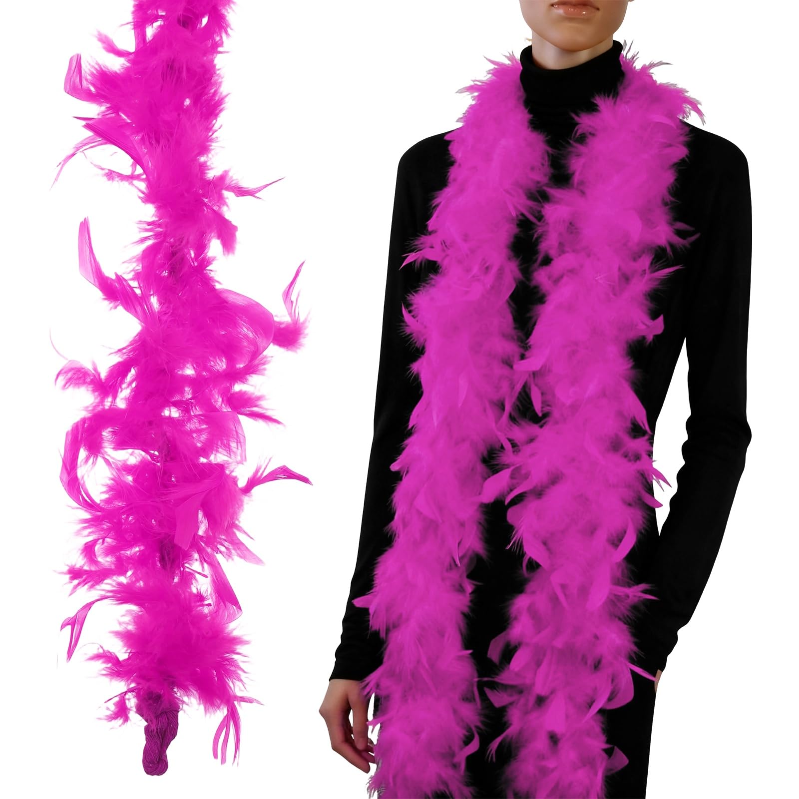 PATIKIL 40g 2 Yards Feather Boa, Costume Turkey Chandelle Feathers Boa for Crafting Dancing Wedding Party Dress Up Christmas Decoration, Purple Red