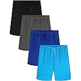 Poroka 4 Packs Toddler Boys Shorts Quick Dry Athletic Basketball Shorts with Drawstring