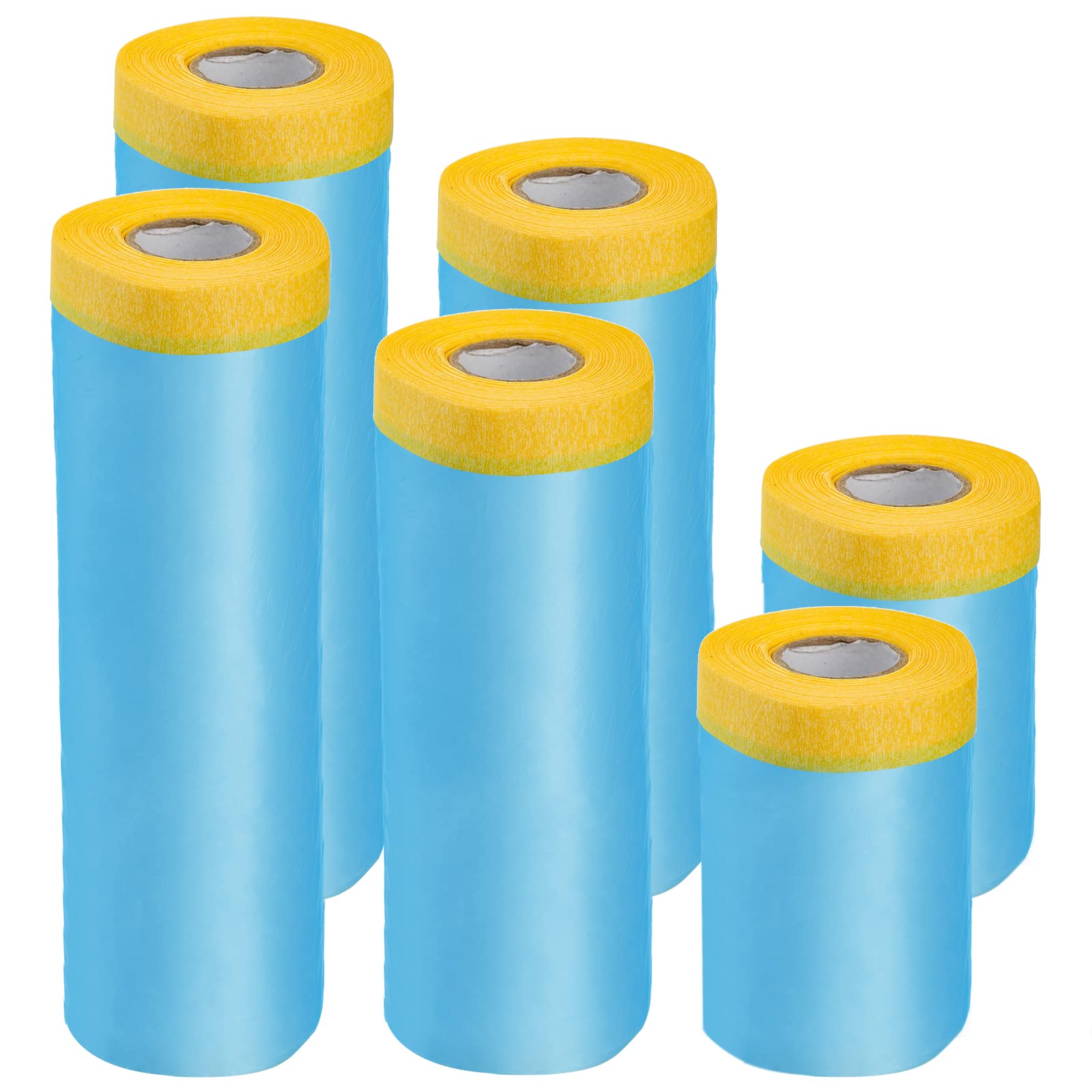 Hedume 6 Pack Tape and Drape, Assorted Masking Paper for Automotive Painting Covering (66-Feet, 3 Sizes), Pre-Taped Masking Film for Automotive Painting Covering, Automotive Best Masking Tape Painting