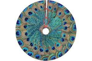 HITAMUS 36 Inch Christmas Tree Skirt, Peacock Feather Circle Xmas Tree Mat for Christmas Holiday Party Home Decorations