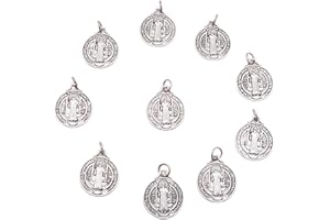 Wowser St. Benedict Protection from Evil Silver Toned Pendant, Religious Gift, Set of 10, 0.75 Inches