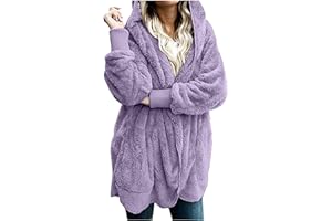 Piuwrlz Women Oversized Hooded Sherpa Cardigan Fuzzy Fleece Jacket Winter Open Front Fleece Coat Outwear with Pockets