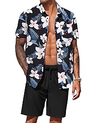 COOFANDY Men's Hawaiian Matching Set Summer Beach 2